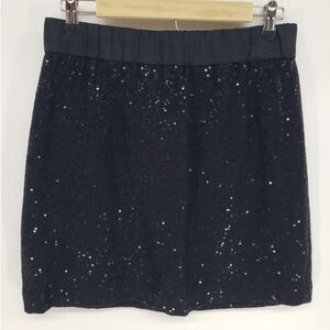 LOFT Sequin Mini Skirt Womens Size Small Black Wool Blend Sparkle Holiday Party